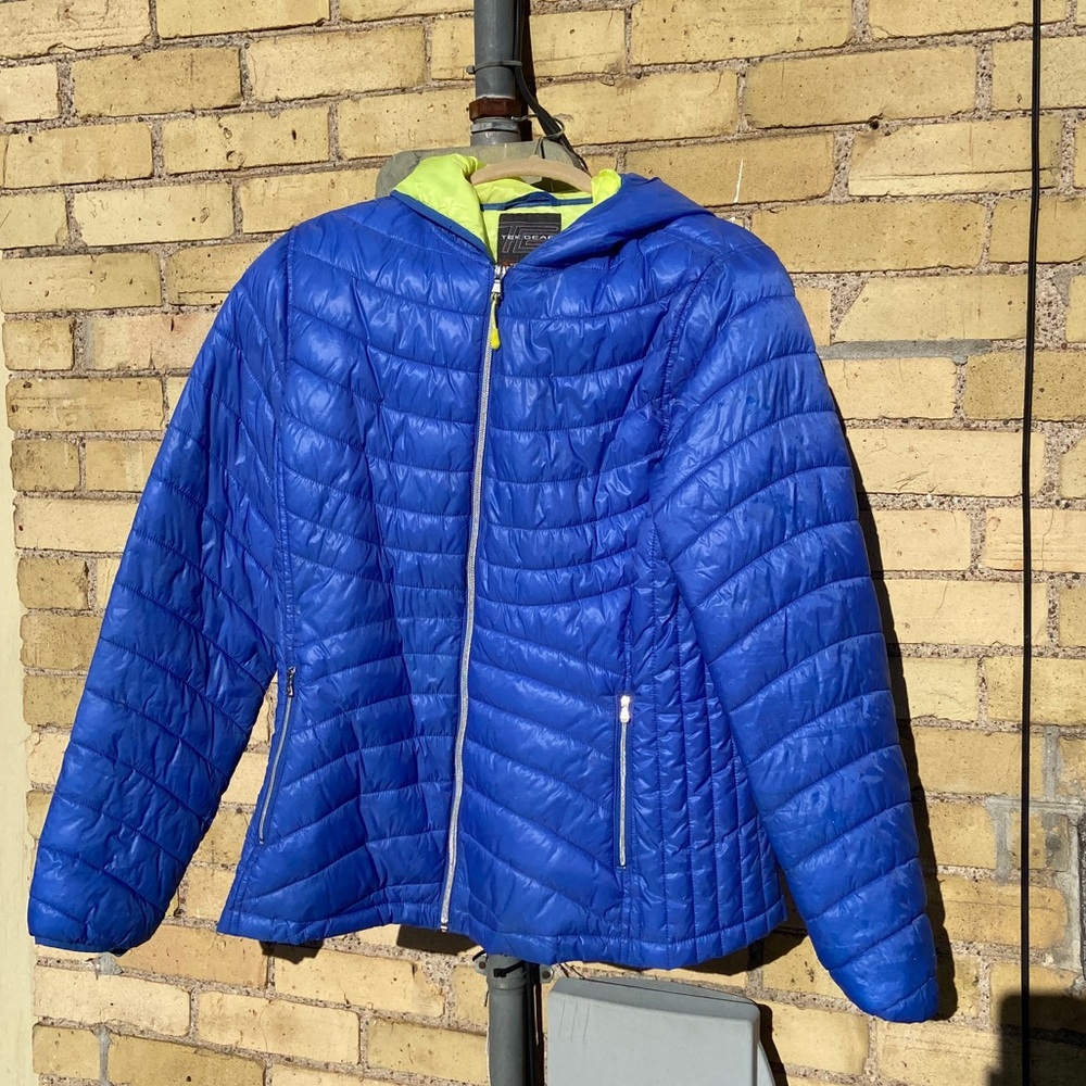 Blue and Neon puffer coat